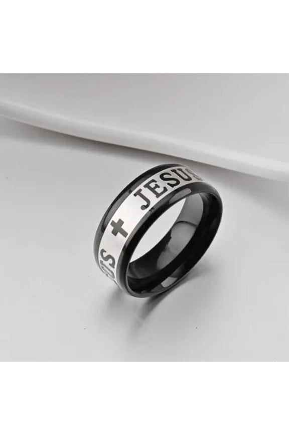 8mm Jesus Cross Prayer Ring Titanium Stainless Steel Men Women's Band Size 6-12