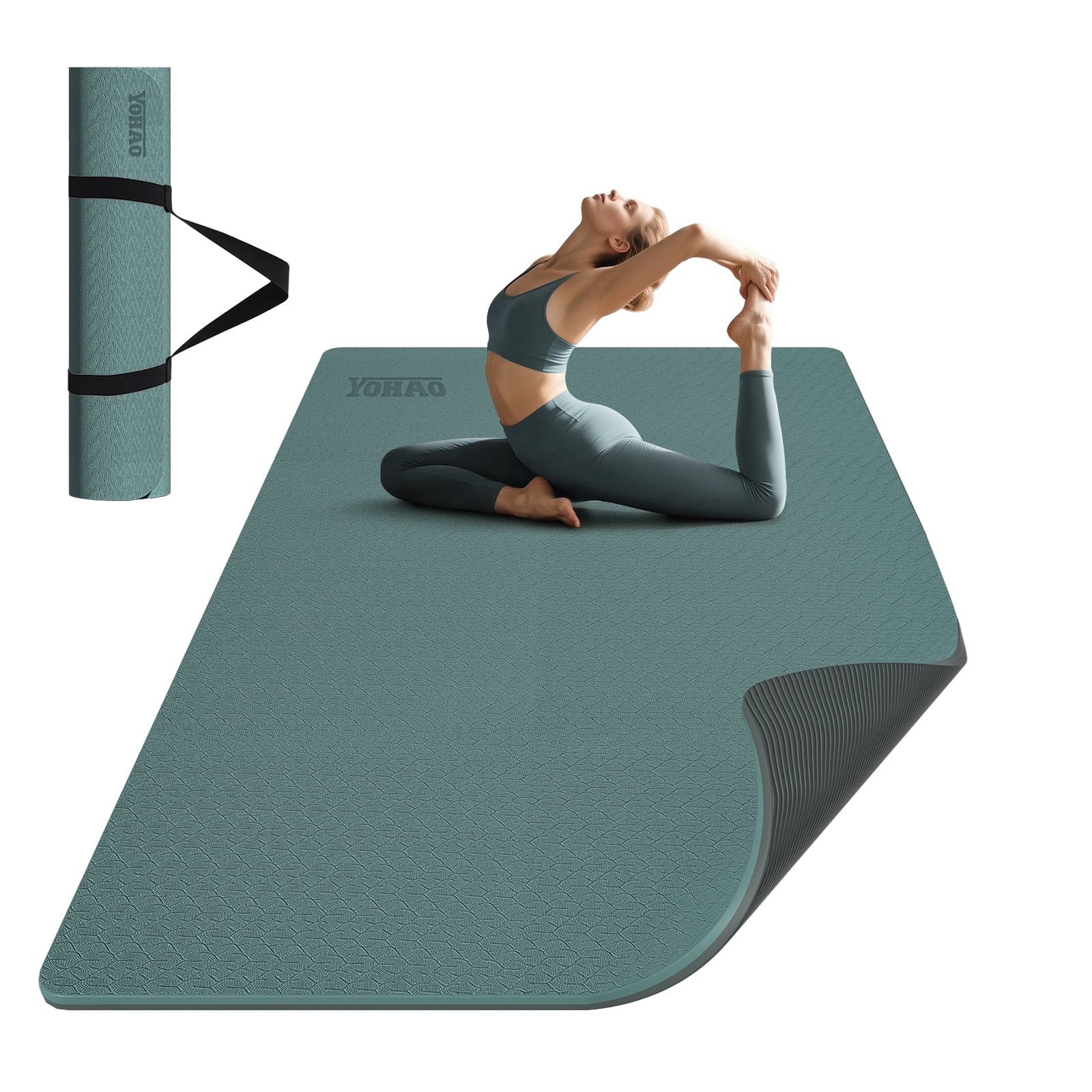 8mm Large Yoga Mat (6'x 4') with Soft Fabric - Extra Long and Wide 72 x 48 x 0.32 inches, Non-Slip Surface, Eco-Friendly, Lightweight, Thick Wide Exercise Mat for Home Workouts. (Deep green+Gray)