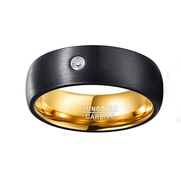 8mm Lasa Outer Black Inner Gold Tungsten Carbide Rings With Zirconia
