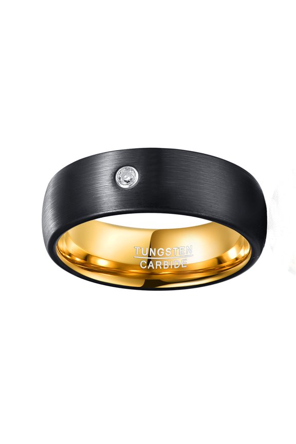 8mm Lasa Outer Black Inner Gold Tungsten Carbide Rings With Zirconia