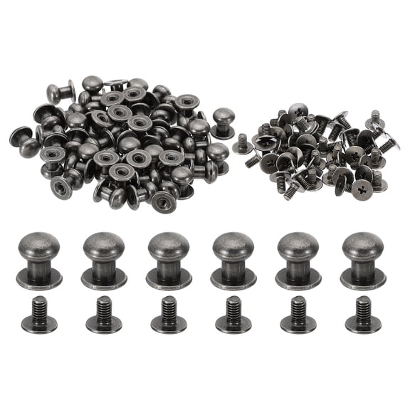 8mm Leather Rivets, 30 Sets Round Button Head Studs Metal Screw Studs Posts Chicago Screws Rivet for Clothing Leather Crafts, Grey