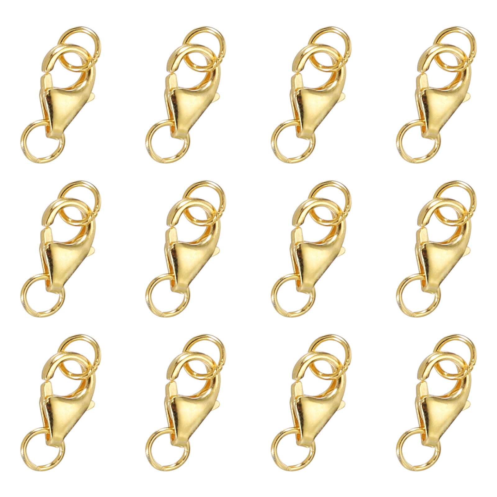 8mm Lobster Clasp with Closed Jump Rings, 12 Set Lobster Claw Clasp, Gold Tone