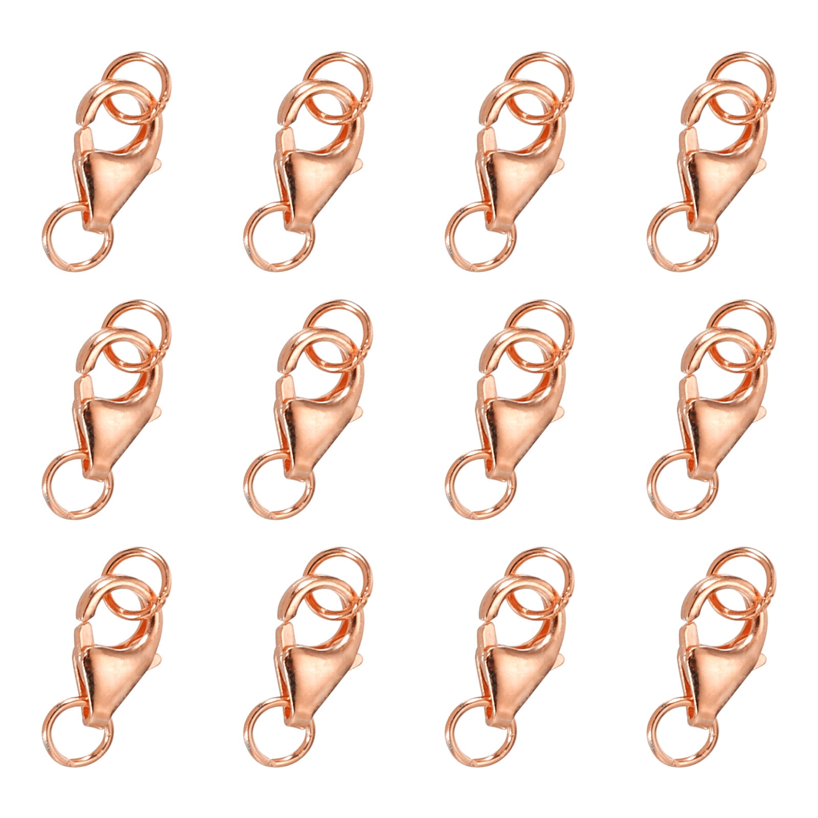 8mm Lobster Clasp with Closed Jump Rings, 12 Set Lobster Claw Clasp, Rose Gold