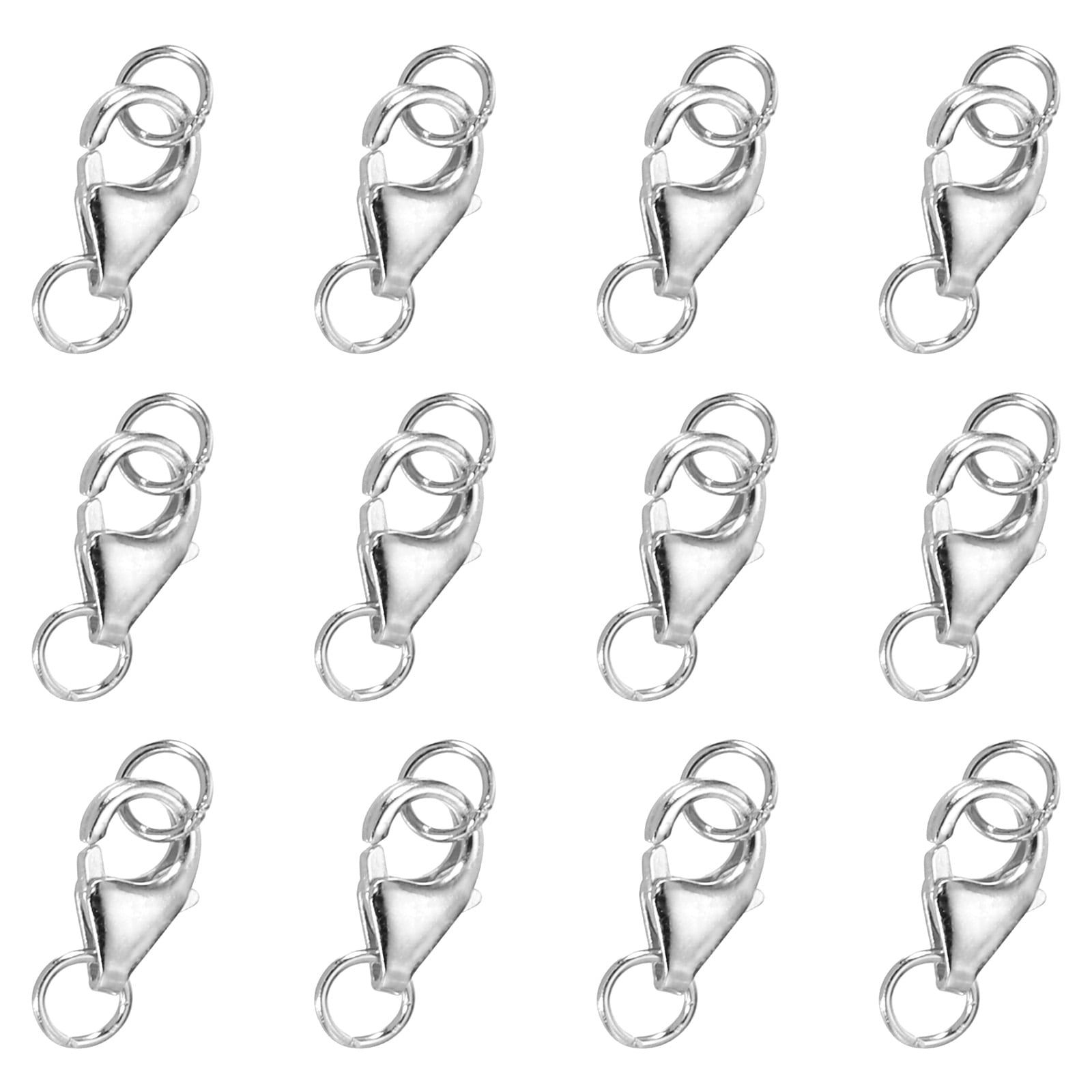 8mm Lobster Clasp with Closed Jump Rings, 12 Set Lobster Claw Clasp, Silver