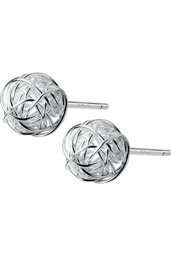 8mm Love Knot Ball Stud Earrings 925 Sterling Silver Cartilage Piercings Ear Studs for Women