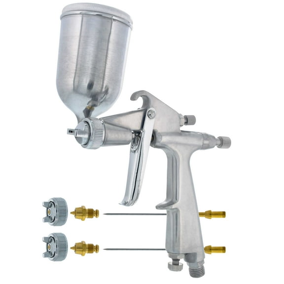 .8mm MINI GRAVITY FEED SPRAY GUN WITH .5mm & 1.0mm TIPS & Side Mounted CUP