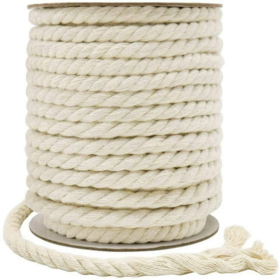 8mm Macrame Cord, 59 Feet 3Ply Twisted Craft Cotton Rope Thick Nautical Rope for Crafts, Wall Hangings, Plant Hangers, Knotting, Rope Basket Making, Boho Decor (Beige)