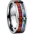 thumbnail image 1 of 8mm Male and Female Wood and Shell Inlay Tungsten Carbide Ring Wedding Band Flat Edge Comfort Fit Size 7-12, 1 of 6