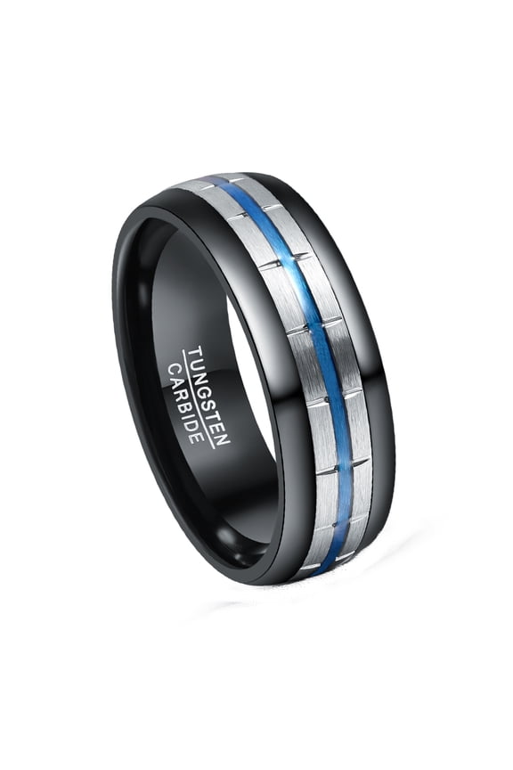 8mm Matte Black Electroplated Blue Groove Tungsten Ring