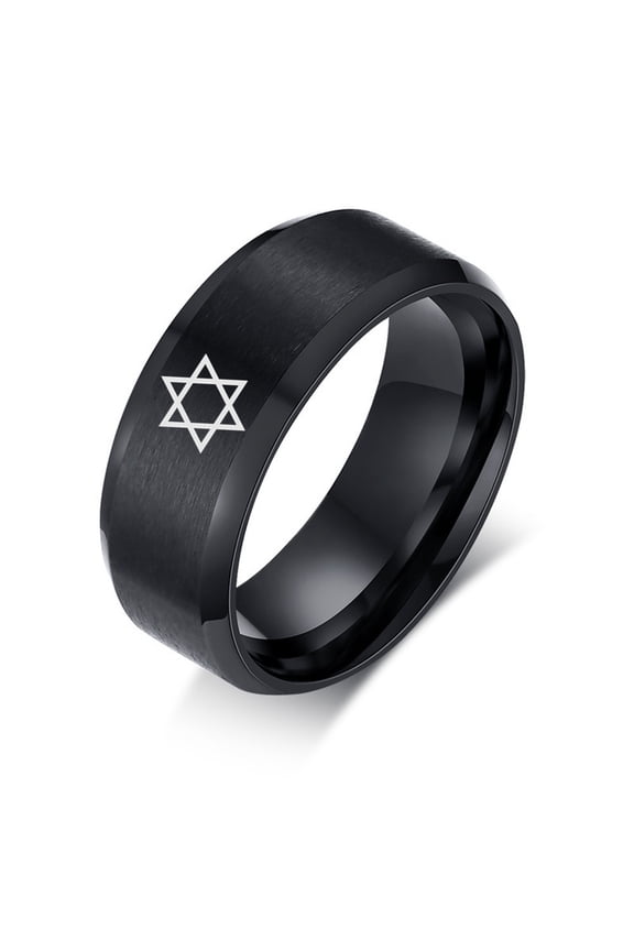 8mm Matte Black Star of Daivd Ring Men Religious Judaism Israel Jewish Magen David Finger Ring Stainless Steel David Star Rings, Size 11