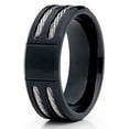 thumbnail image 1 of 8mm Matte Black Titanium Ring Silver Rope Cable Design Titanium Ring Men Women Titanium Band Comfort Fit, 1 of 3
