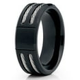 thumbnail image 1 of 8mm Matte Black Titanium Ring Silver Rope Cable Design Titanium Ring Men Women Titanium Band Comfort Fit, 1 of 3