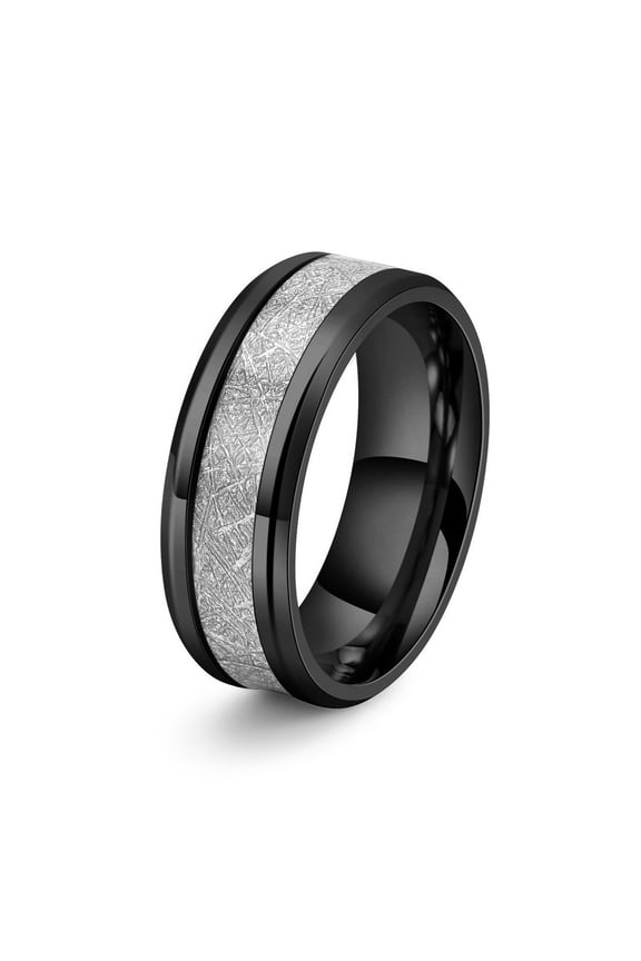 8mm Men Classic Fashion Tungsten Carbide Rings Black 14K White Gold Inlay Meteorite Ring Couple Accessories Jewelry