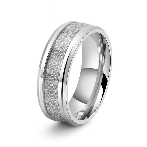8mm Men Classic Fashion Tungsten Carbide Rings Black 14K White Gold Inlay Meteorite Ring Couple Accessories Jewelry