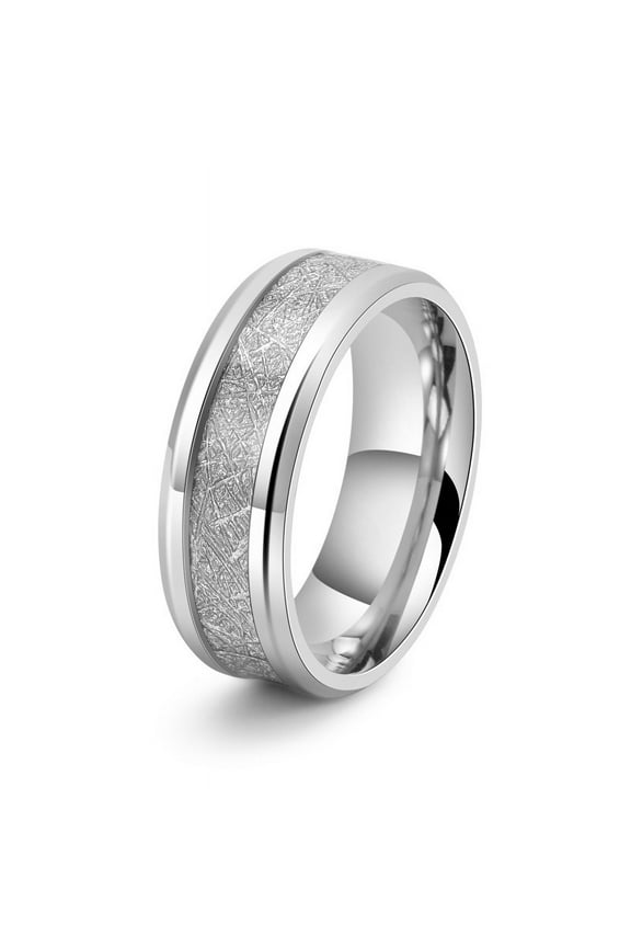 8mm Men Classic Fashion Tungsten Carbide Rings Black 14K White Gold Inlay Meteorite Ring Couple Accessories Jewelry