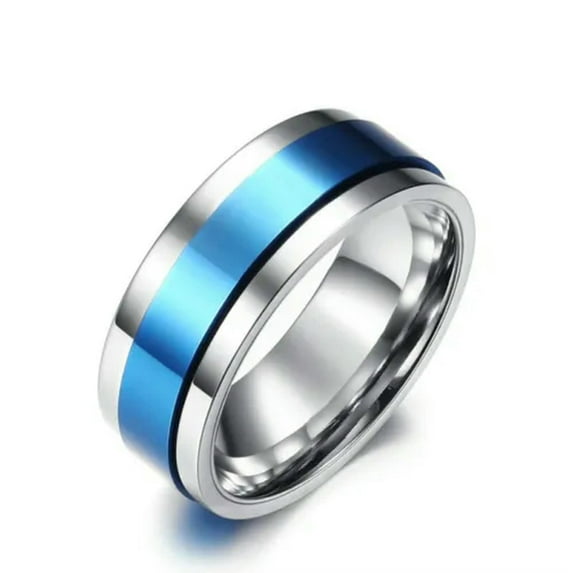 8mm Men Spinner Band 316L Stainless Steel Rinbow/Blue/Black Silver Polished Ring
