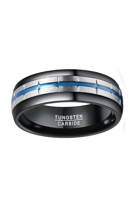 8mm Men Tungsten Carbide Ring Electroplated Black Blue Groove Tungsten Steel Ring