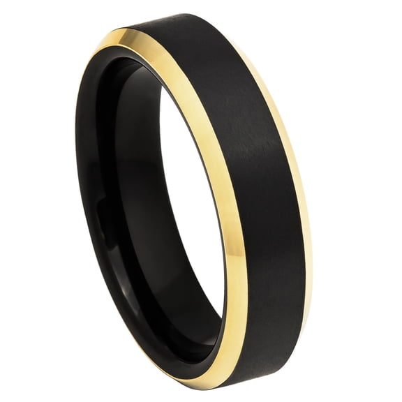 Jewelry Avalanche Black & Gold Tungsten Carbide Wedding Band for Men-Women, Beveled Edge, 6mm, size 8.5