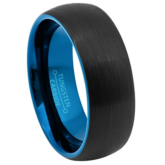 8mm Men's 2-Tone Blue & Black Tungsten Wedding Band, Brushed Finish Anniversary Ring - TN894WAs7.5