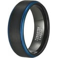 thumbnail image 1 of 8mm Men's Black Blue Tungsten Rings Two-Tone Wedding Band with Step Edges Brushed Finish, 1 of 6