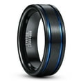 thumbnail image 1 of 8mm Men's Black Brushed Tungsten Ring Wedding Band with Double Blue Grooves Size 7-12, 1 of 5