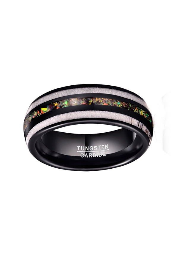 8mm Men’s Black Inlaid Deer Antler Broken Opal Tungsten Steel Ring