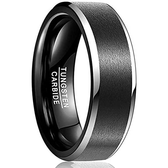 8mm Men's Black Matte Finish Wedding Band Classic Tungsten Carbide Rings with Beveled Edges