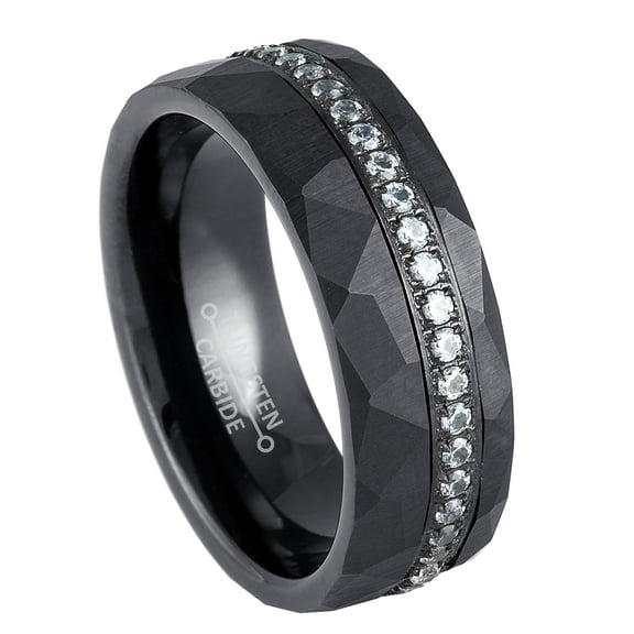 8mm Men’s Black Tungsten Eternity Wedding Band, Hammered Finish Anniversary Ring - TN1157WAs11.5