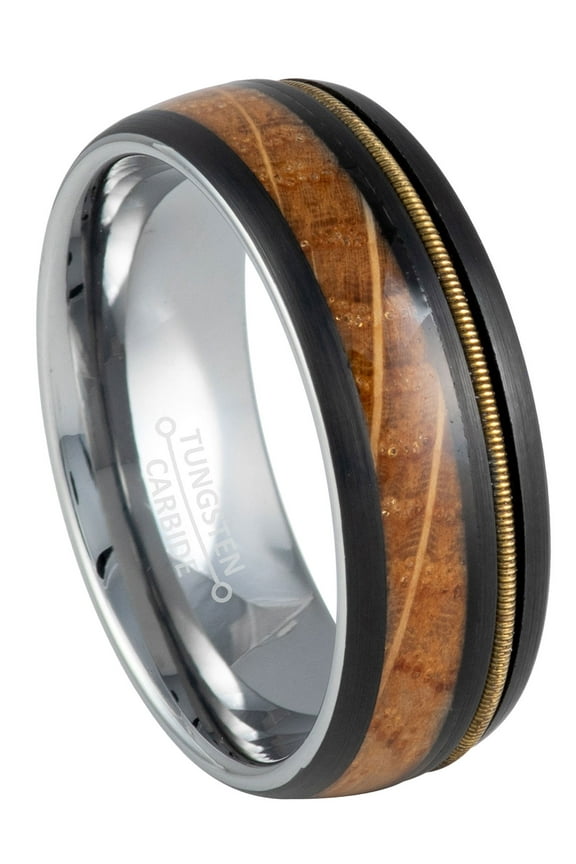 8mm Men's Black Tungsten Wedding Band, Barrel & Guitar String Inlay Anniversary Ring - TN1155WAs12
