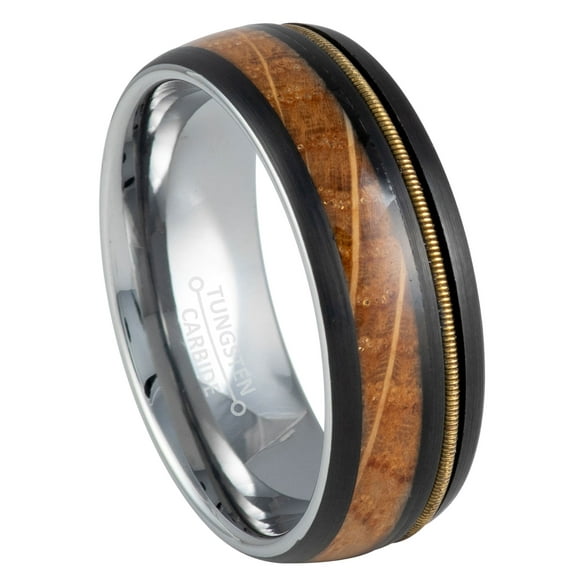 8mm Men's Black Tungsten Wedding Band, Barrel & Guitar String Inlay Anniversary Ring - TN1155WAs12