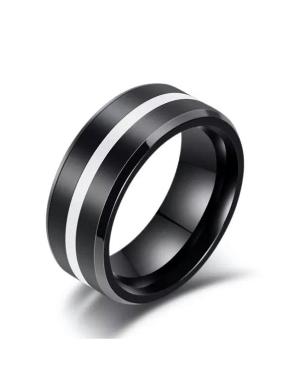 8mm Men's Black Wedding Bands Titanium Steel White/Green/Purple/Pink Ring
