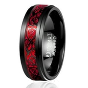 8mm Mens Black and Red Tungsten Carbide Wedding Ring Celtic Tungsten Ring Celtic Dragon Inlay Polished Finish Size 5-15