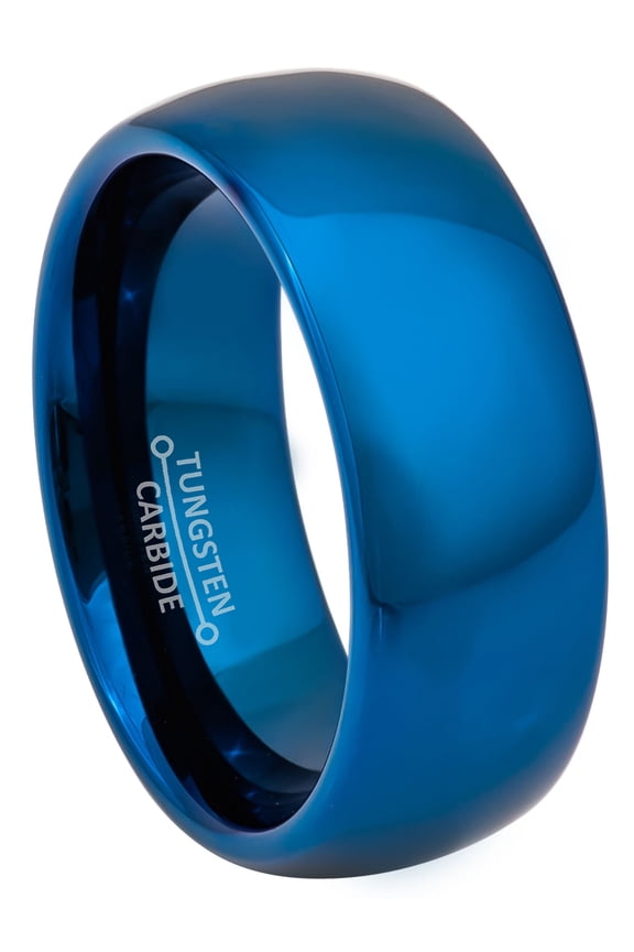 8mm Men’s Blue Tungsten Wedding Band, Shiny Finish Dome Comfort Fit Anniversary Ring - TN892WAs12