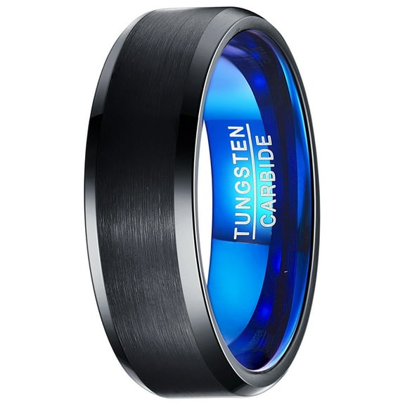 8mm Men's Classic Black-Blue Tungsten Carbide Wedding Ring Beveled Edge Comfort Fit Size 8-12