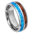 thumbnail image 1 of 8mm Men's Dome Tungsten Wedding Band, Koa Wood & Opal Inlay Anniversary Ring - TN885WAs7.5, 1 of 4