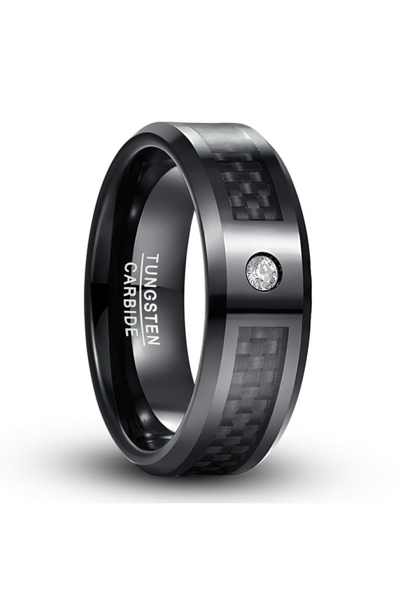 8mm Men's Red Tungsten Carbide Rings with CZ Inlay Carbon Fiber Wedding Band Size 7-12