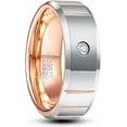 thumbnail image 1 of 8mm Men's Ring Tungsten Carbide Rings Grooved with Cubic Zirconia Inlay Rose Gold Plated Wedding Engagement Bands Polished Finish Comfort Fit Size 7-12, 1 of 4