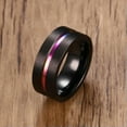 thumbnail image 1 of 8mm Men's Silver/Black Brushed Blue/Rainbow Bands Stainless Steel Ring Size 7-12, 1 of 9