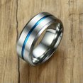 thumbnail image 1 of 8mm Men's Silver/Black Brushed Blue/Rainbow Bands Stainless Steel Ring Size 7-12, 1 of 9