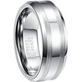 thumbnail image 1 of 8mm Men's Silver Tungsten Carbide Ring Burshed Wedding Band with Beveled Edges Size 6-13, 1 of 6