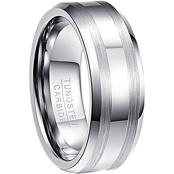 8mm Men's Silver Tungsten Carbide Ring Burshed Wedding Band with Beveled Edges Size 6-13