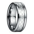thumbnail image 1 of 8mm Men's Silver Wedding Band Tungsten Rings Inlaid with Checkered Pattern Beveled Edges, 1 of 5