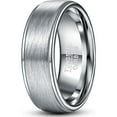 thumbnail image 1 of 8mm Men's Silver Wedding Band Tungsten Rings with Step Edges Brushed Finish Comfort Fit, 1 of 6