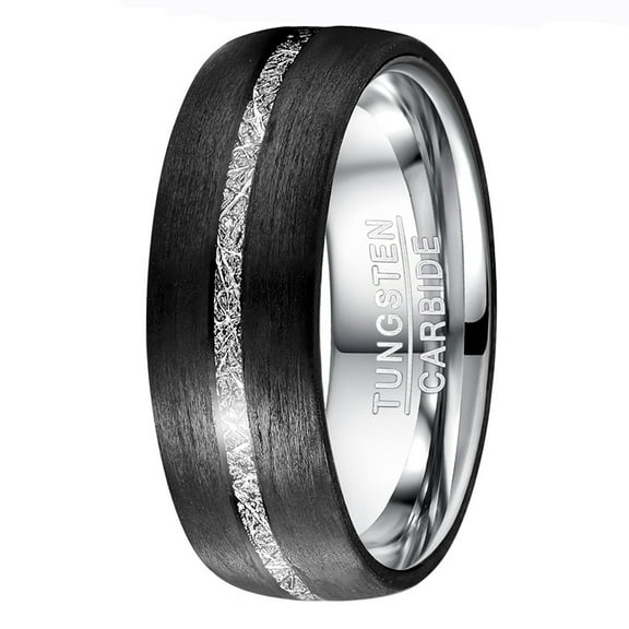 JQUEEN Tungsten Carbide Wedding Rings with Carbon Fiber and Imitated Meteorite, Size 7-12