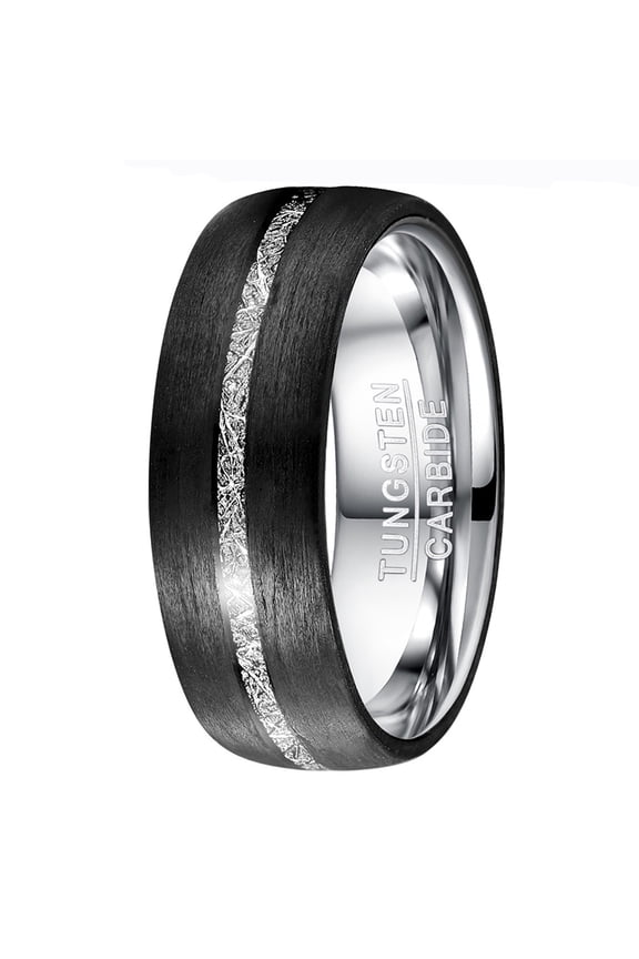 8mm Men's Tungsten Carbide Wedding Rings with Carbon Fiber and Imitated Meteorite Inlay Comfort Fit Size 7-12