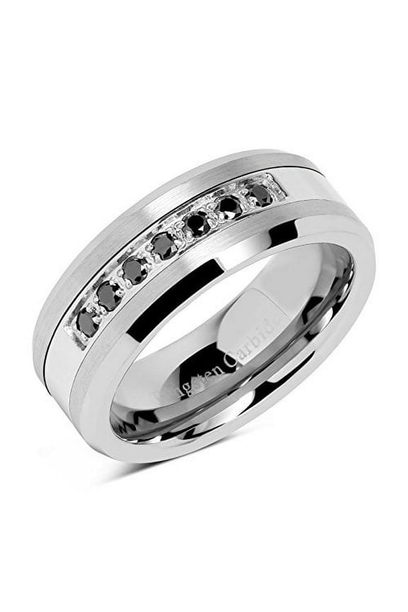 8mm Men's Tungsten Ring Black Cz Inlay Wedding Band Titanium Color Size 8-16 (Tungsten, 16)