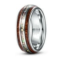 thumbnail image 1 of 8mm Men's Tungsten Rings Inlaid with Hawaiian Koa Wood and Crushed Opal Domed Wedding Engagement Ring, 1 of 5