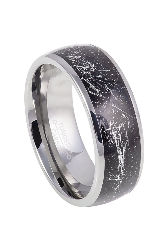 8mm Dome Tungsten Mens Wedding Band, Cosmic Galaxy Ring