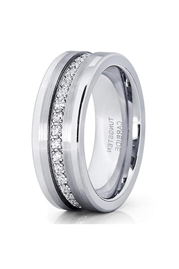 8mm- Men's Tungsten Wedding Band - Silver Tungsten Ring - Ring - Tungsten (14)