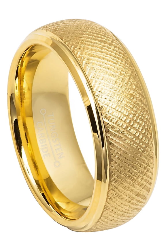 Knurled Finish Dome Gold Tungsten Carbide Wedding Band for Men, 8mm, size 9